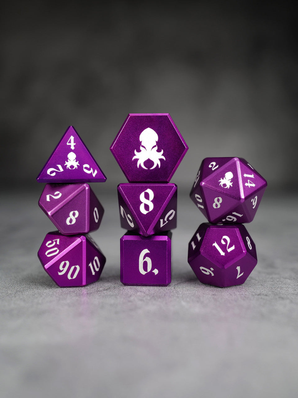 Vulcan: 8pc Purple Aluminum TTRPG Dice Set